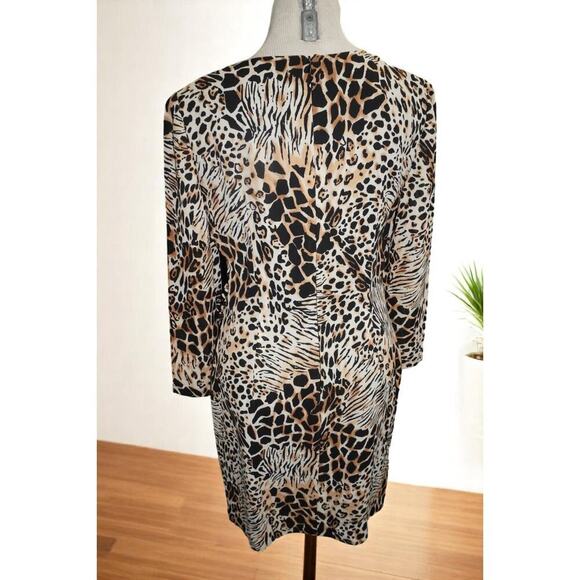 Vintage David Warren Animal Print Drape Dress Size 8 – Safari Glam Shoulder Pad - Picture 4 of 8